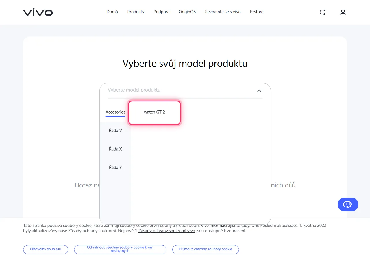 Series selected in the dropdown, with the target model highlighted to show where to tap