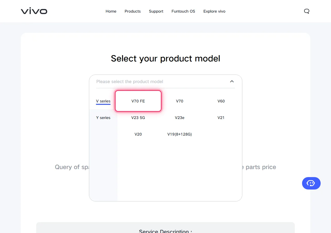 Series selected in the dropdown, with the target model highlighted to show where to tap
