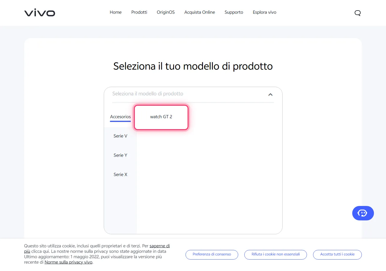 Series selected in the dropdown, with the target model highlighted to show where to tap
