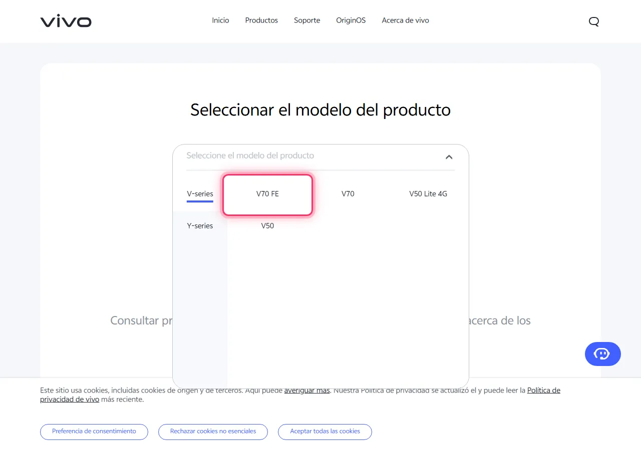 Series selected in the dropdown, with the target model highlighted to show where to tap