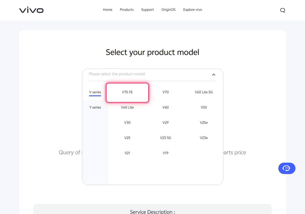 Series selected in the dropdown, with the target model highlighted to show where to tap