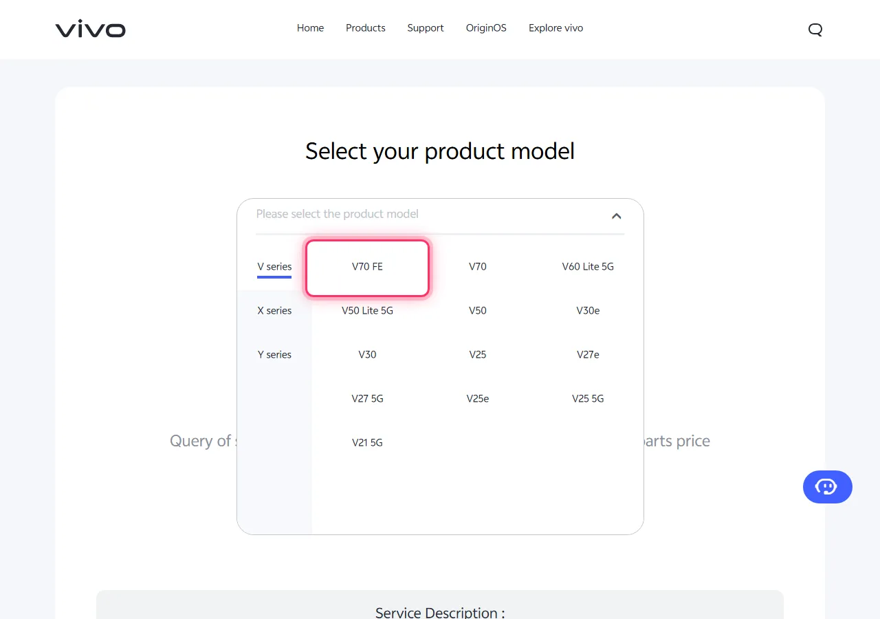 Series selected in the dropdown, with the target model highlighted to show where to tap